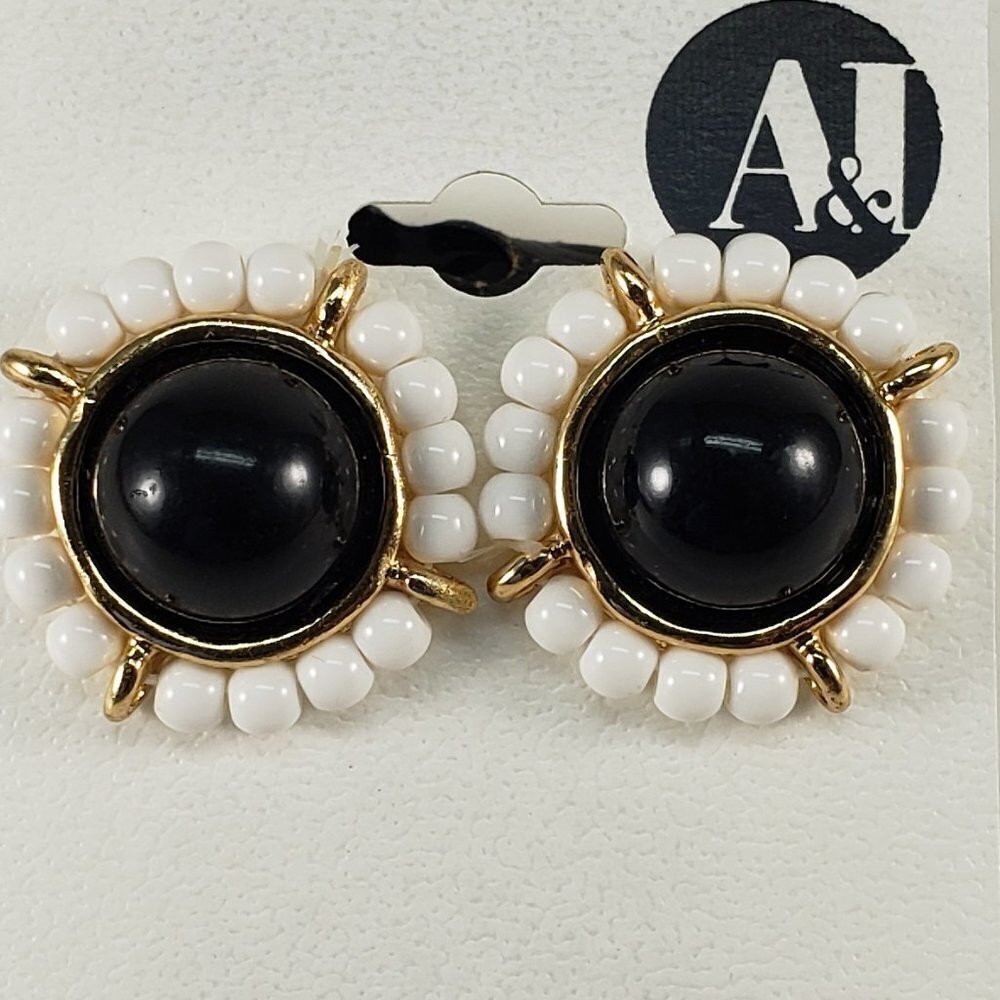 Gold-tone Black and White Beaded Design post Earrings - women's Fashion Jewelry